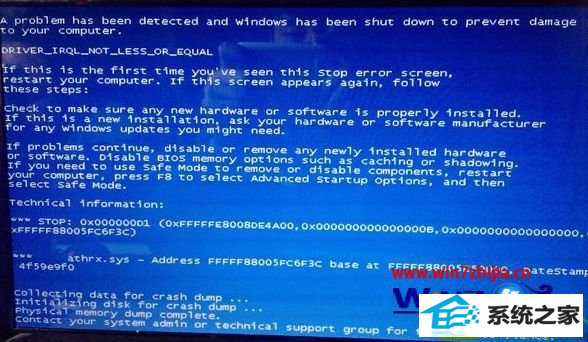win10系统电脑死机后蓝屏出现错误代码0*000000d1的解决方法
